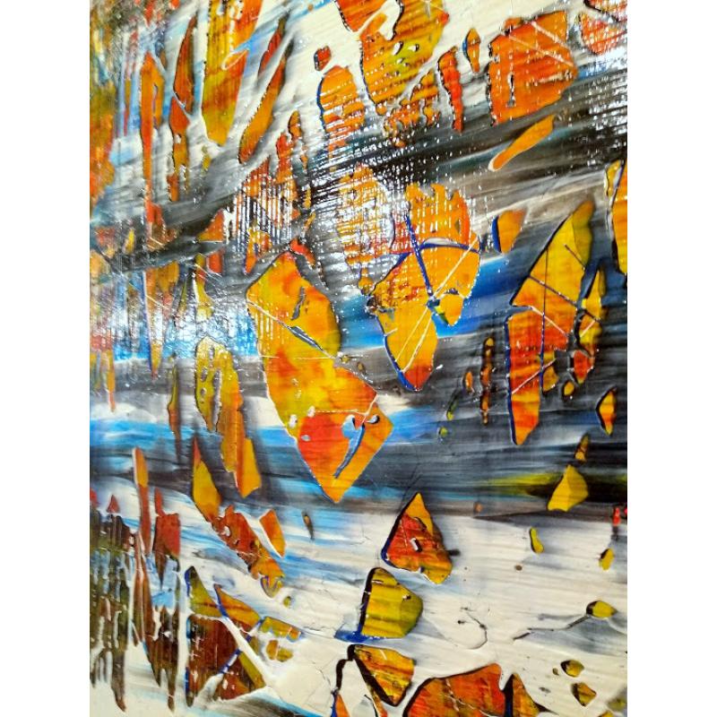 Rumbling. Groot formaat. Dik relief. Kleurrijk. Abstract. M. van Vliet