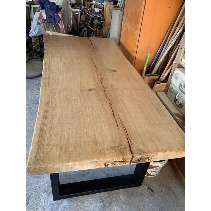 Boomstam tafel 8 cm dik eik met u onderstel