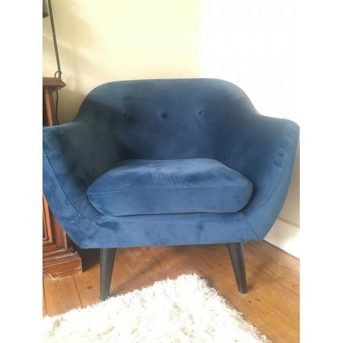 Fauteuil blauw velvet heerlijk comfortabel