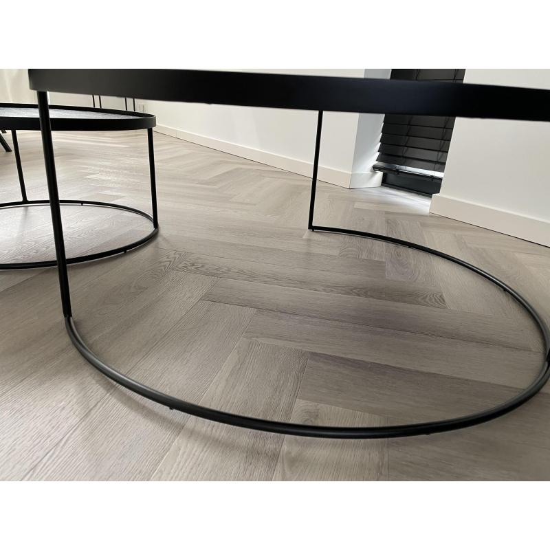 Mooie zwarte houten salontafel set (merk Etnicraft)