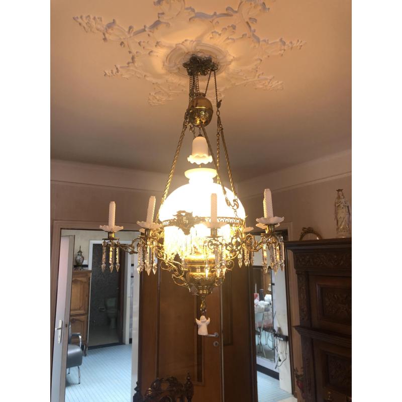 Antieke / Oude Luchters - Lamp Belge - wit - fraaie ijspegels
