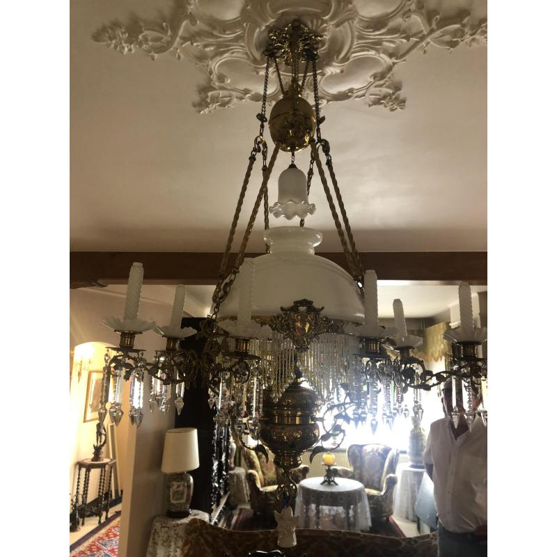 Antieke / Oude Luchters - Lamp Belge - wit - fraaie ijspegels