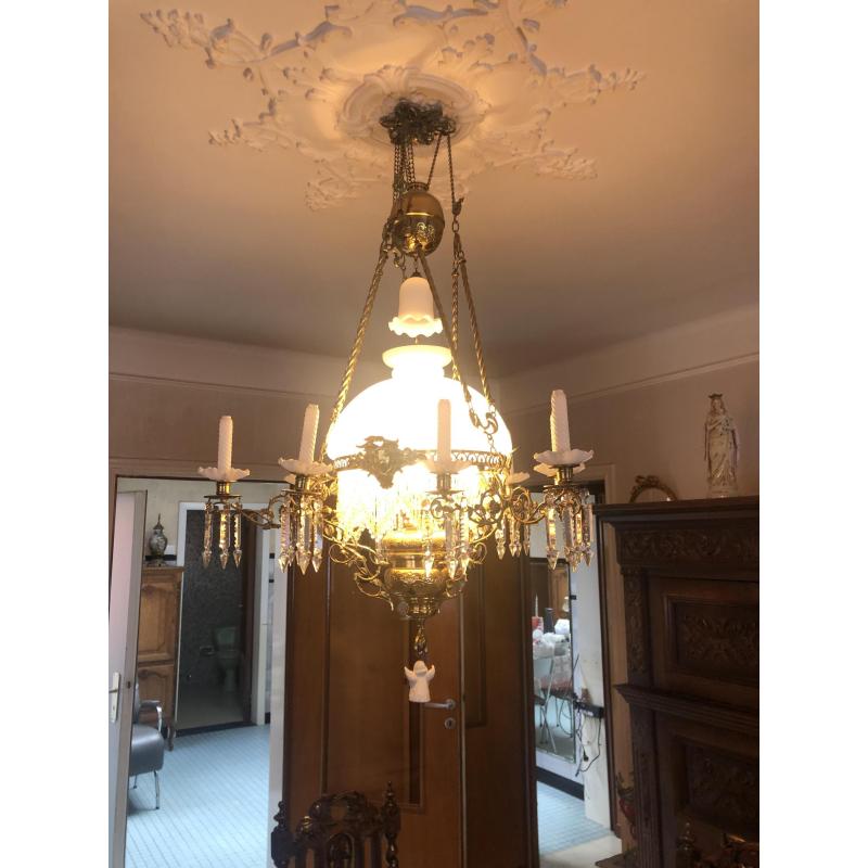 Antieke / Oude Luchters - Lamp Belge - wit - fraaie ijspegels