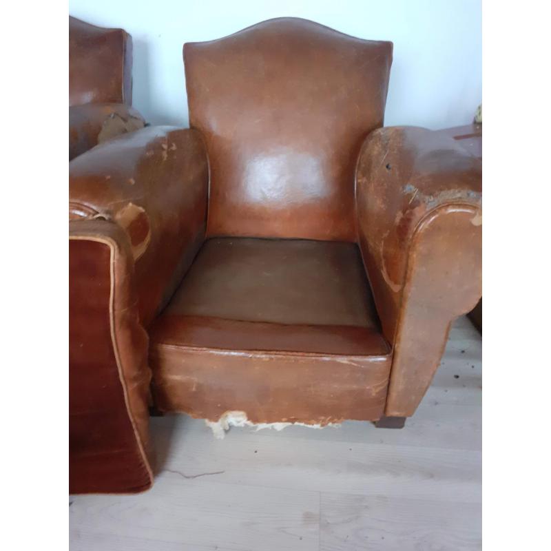Fauteuils - 2 Lederen Art Deco Parijse clubzetels