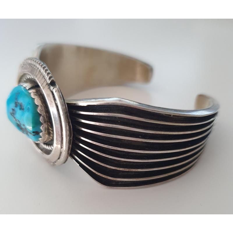 Norbert Johnson Navajo Lapis Channel vintage armband sterling zilver - handgemaakt