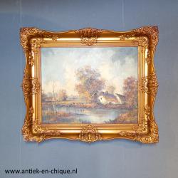 Waterrijk landschap met boerderij van H. Knauf In Lodewijk XVI  lijst