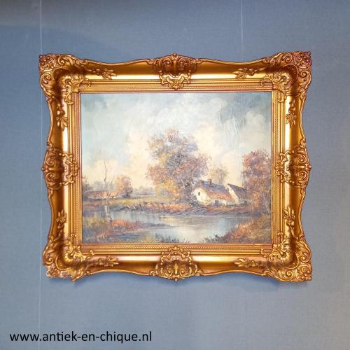 Waterrijk landschap met boerderij van H. Knauf In Lodewijk XVI  lijst