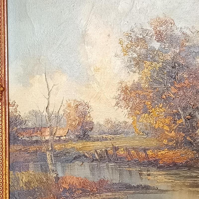 Waterrijk landschap met boerderij van H. Knauf In Lodewijk XVI  lijst