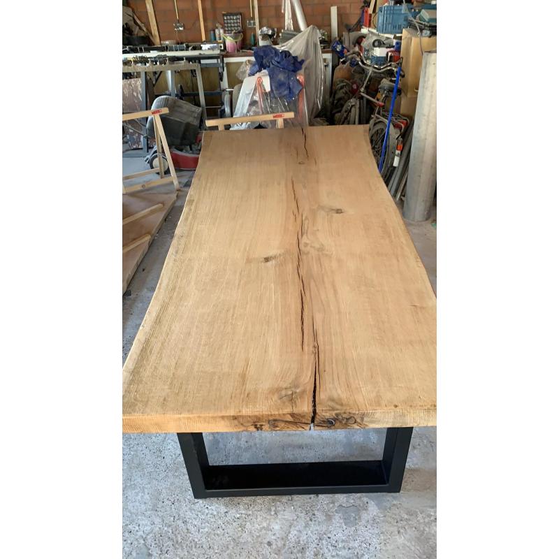 Boomstam tafel 8 cm dik eik met u onderstel