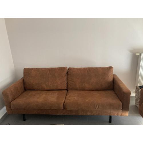 2 x Zetel cognac lederlook - 2,5 zit- in perfecte staat!