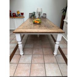 Rough-top eettafel van teakhout 3.00 x1.20 m. 10-12  personen