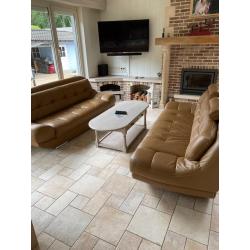 Leren beige salon