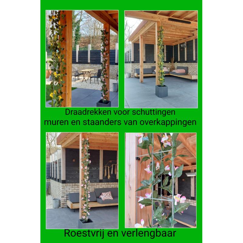 Beplanting langs staanders van een overkapping leiden.
