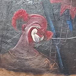Vintage olieverf schilderij van een clown