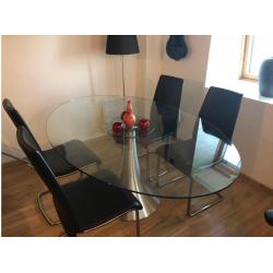 Design glazen eettafel met 4 lederen stoelen!!!
