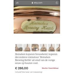 Heineken brouwketel miniatuur antiek vintage koper