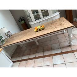 Rough-top eettafel van teakhout 3.00 x1.20 m. 10-12  personen