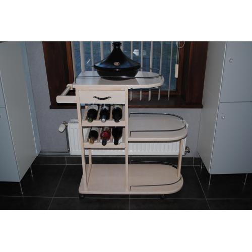 Mooie houten bijzettafel op wielen voor wijn , ......