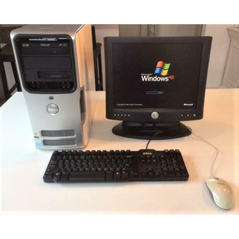 Te Koop Dell Dimension 5150 Pentium 4 Computer met 32 Bit met 3 Ghz Computer en een Mini Iomega Externe Harde Schijf met 500 Gb en een 18 Inch Dell Lcd en een Apple Airport Extreme voor de prijs van € 260..