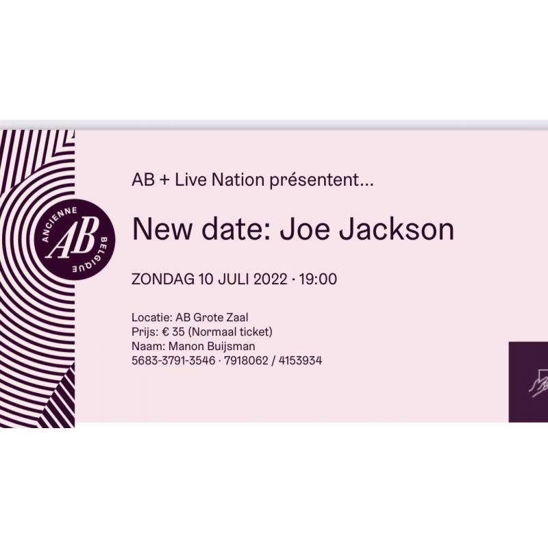 2x ticket Joe Jackson 10 juli Brussel met gratis drankje