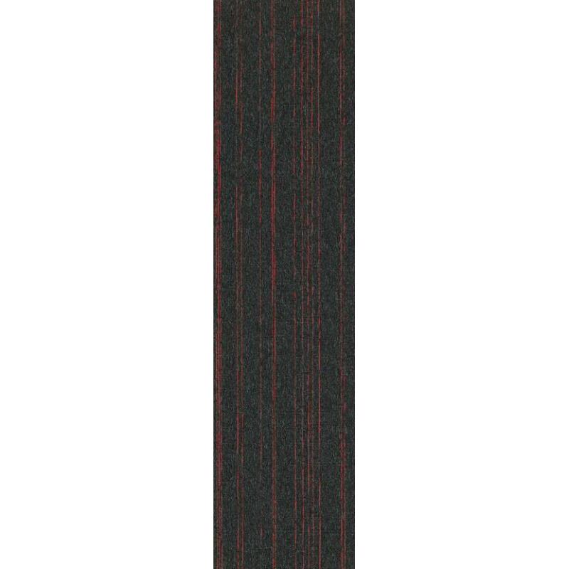 Zwarte Flash Line tapijttegels met rood accent 25cm x 100cm