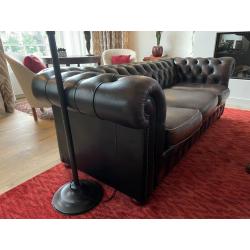 chesterfield bruin leder 2 stuks   voetbank