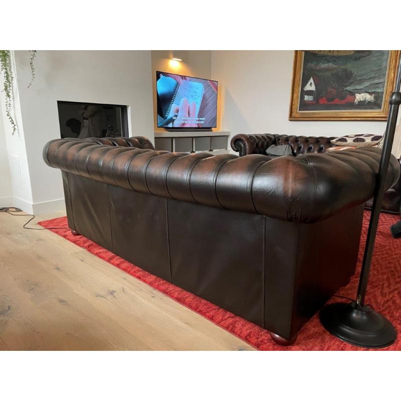 chesterfield bruin leder 2 stuks   voetbank