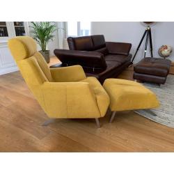 Prachtige design gele Xoon fauteil met poef