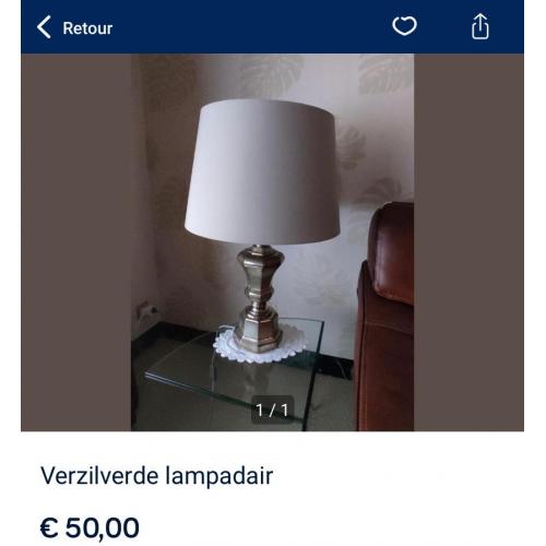 Mooi verzilverde lampadair met ecru kap
