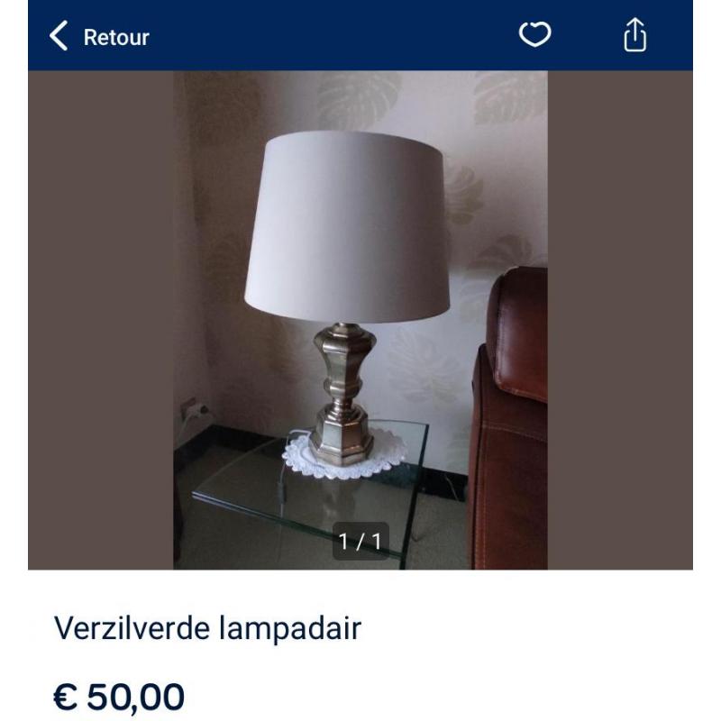Mooi verzilverde lampadair met ecru kap