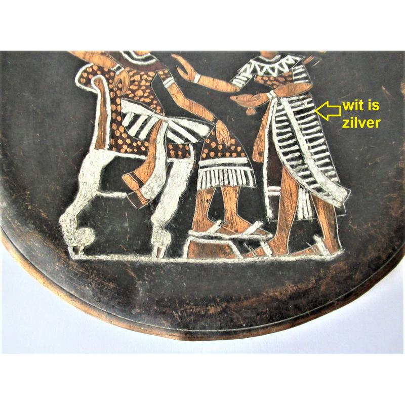 Antiek Egyptisch Wandbord Koper met 925/1000 zilver