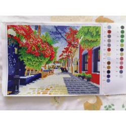 Diamond Painting "Provinciale Dorpsstraat" 42 x 32cm afgewerkt