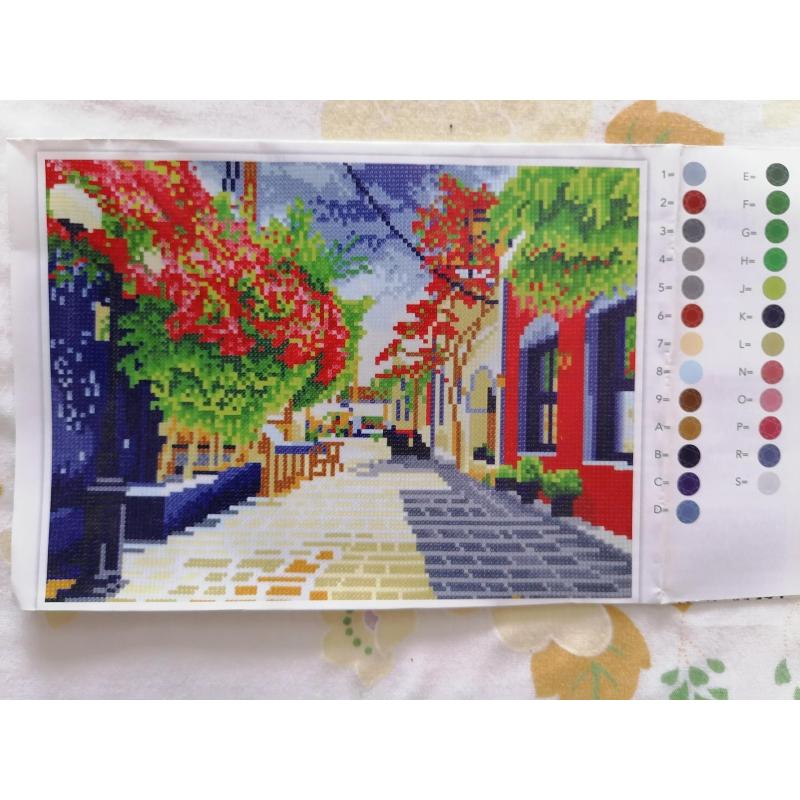Diamond Painting "Provinciale Dorpsstraat" 42 x 32cm afgewerkt