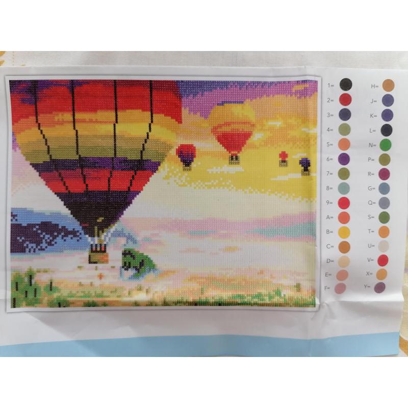 Diamond Painting "Luchtballonenvaart" 42 x 32cm afgewerkt