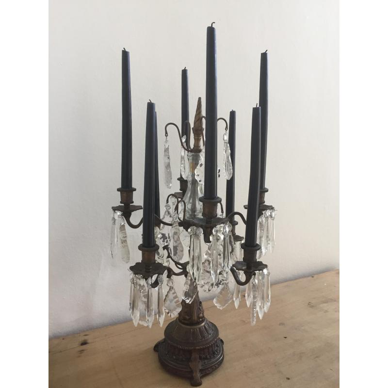 kandelaar antieke look met glazen pendels