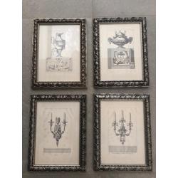 4 x ingelijste  klassieke en stijlvolle Litho´s