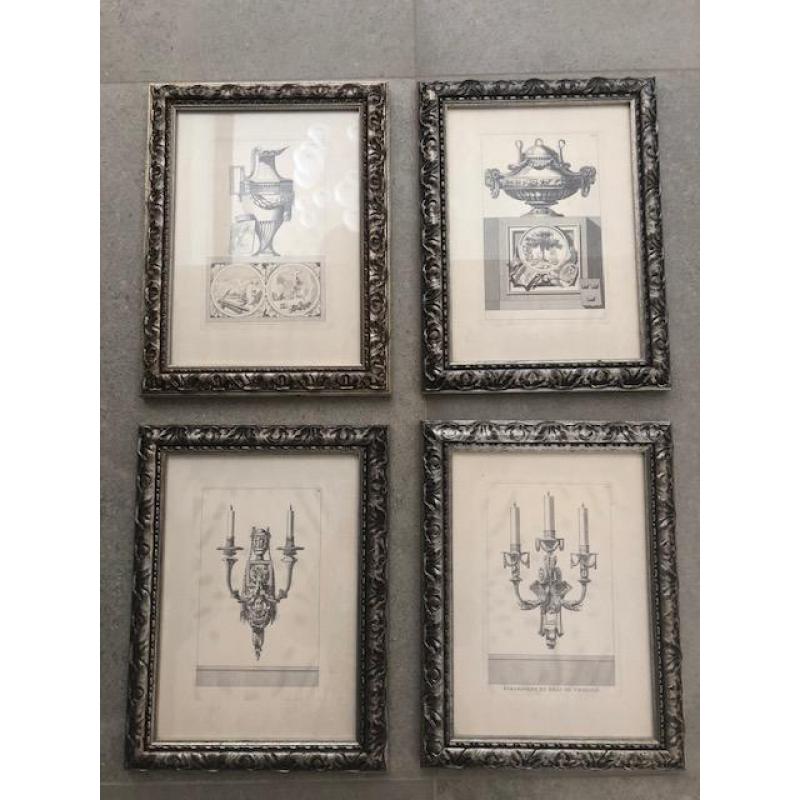 4 x ingelijste  klassieke en stijlvolle Litho´s
