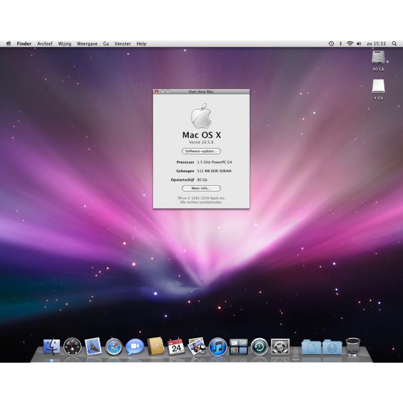 Te Koop een Mac Mini  G 4 Computer met Serienummer YM5377PSTAC met 1,5 Ghz en de Stroomadapter zonder een Toetsenbord en met een Apple Mighty Mouse.