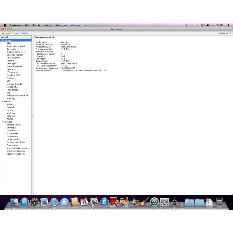 Te Koop een Mac Mini 3.1 Intel Core 2 Duo 64 Bit Computer met Serienummer YM008B8M9G5 met 2,26 Ghz en de Stroomadapter.