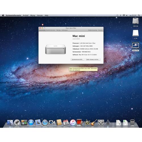 Te Koop een Mac Mini 3.1 Intel Core 2 Duo 64 Bit Computer met Serienummer YM008B2C9G5 met 2,26 Ghz en de Stroomadapter en een All. Apple Toetsenbord (Een paar toetsen werken niet) en Apple Mighty Usb Mouse en een Videoadapter Thunderbolt naar Dvi.