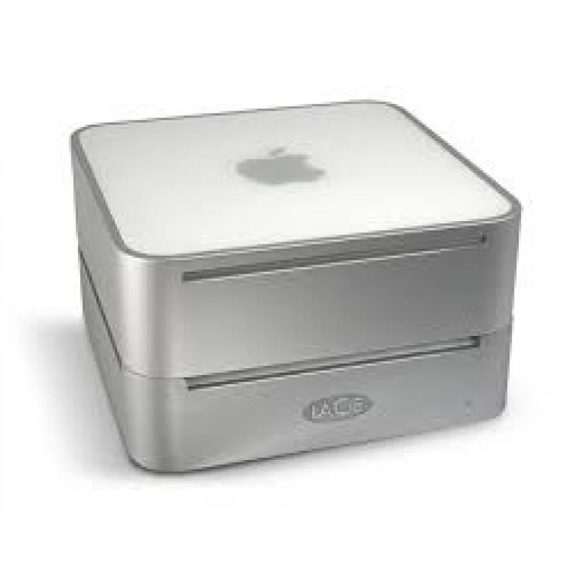 Te Koop Mac Mini 2,1 Intel Core 2 Duo met Serienummer YM8410VGYL1 met 1,83 Ghz met draadloos internet en een 15 Inch Samsung Syncmaster 151 S Lcd en een Defecte Mini Lacie Externe Harde Schijf.