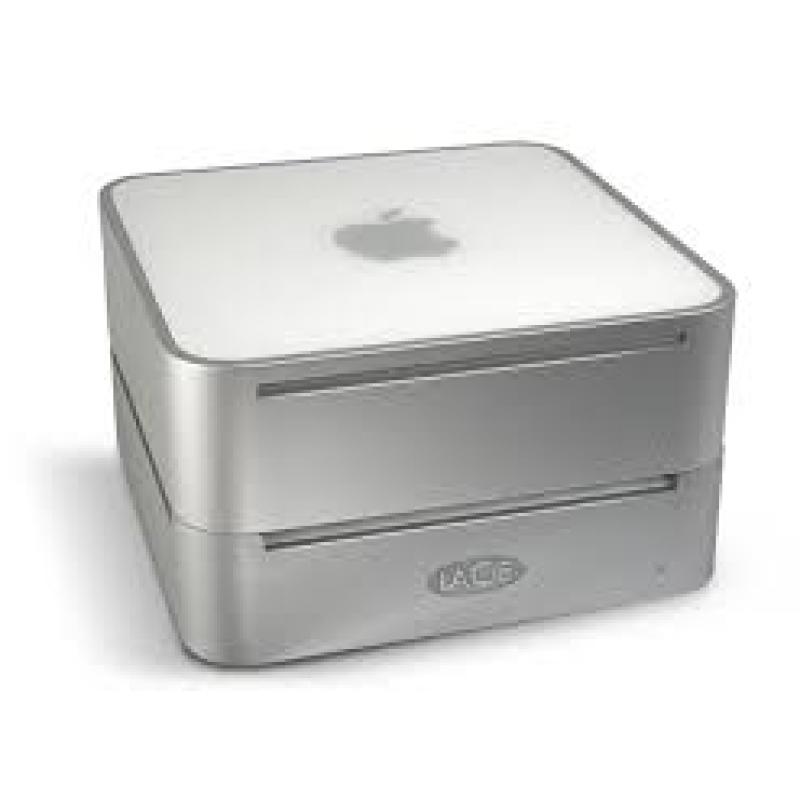 Te Koop een Mac Mini YM8331YYYL1  en een 18 Inch Dell Lcd en een Set Apple Speakers (Draadje zit los) en een Airport Extreme en een iSight Camera en een Mini Defecte Lacie Externe Harde Schijf.
