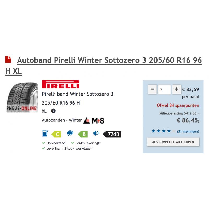 Winterbanden Pirelli SottoZero 3 205/60 R16 96H