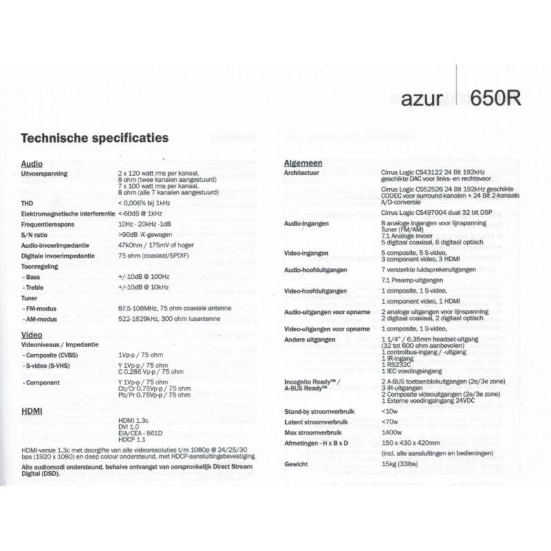 RECEIVER CAMBRIDGE AUDIO AZUR 650R