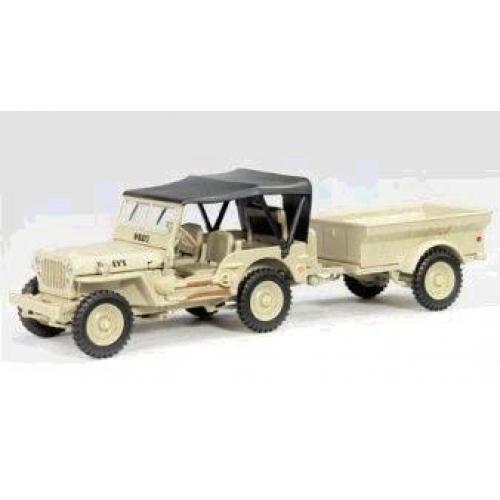 Schuco 1:43 Willys Jeep soft-top met aanhanger