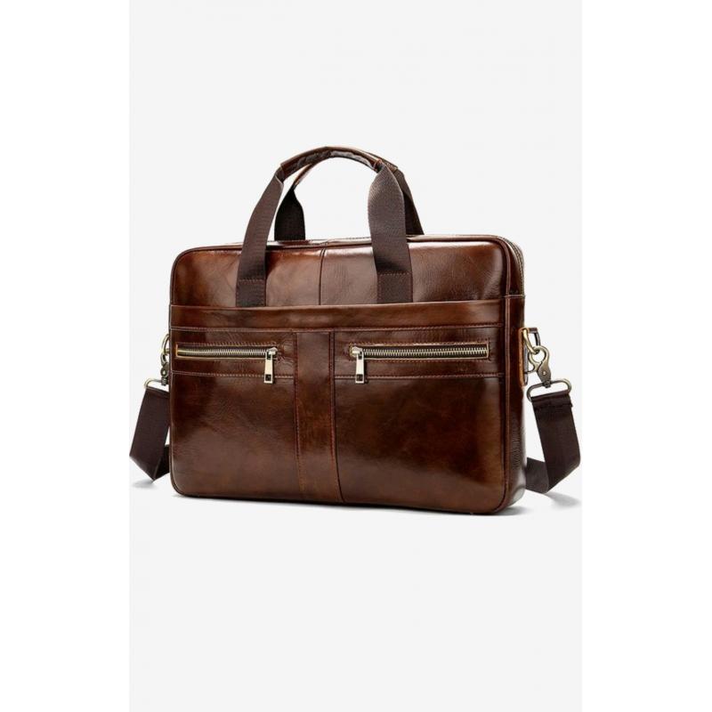 Lederen Laptoptas Heren 15"4 - Cognac / Zwart