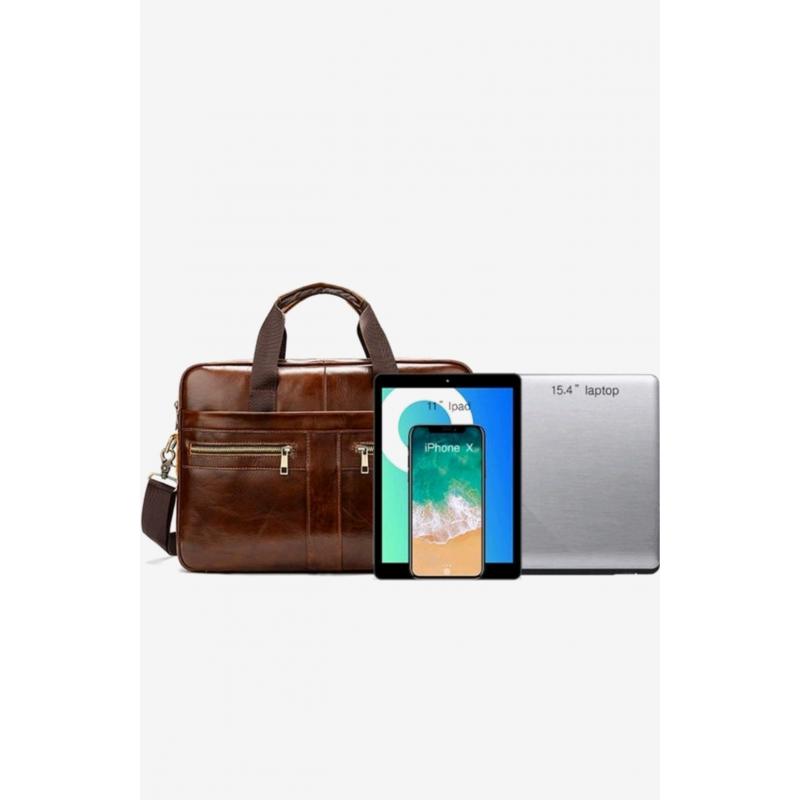 Lederen Laptoptas Heren 15"4 - Cognac / Zwart