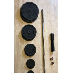 fitnessmaterialen gewichten stang dumbells GRATIS (GEBRUIKT) (HALTERBANK)