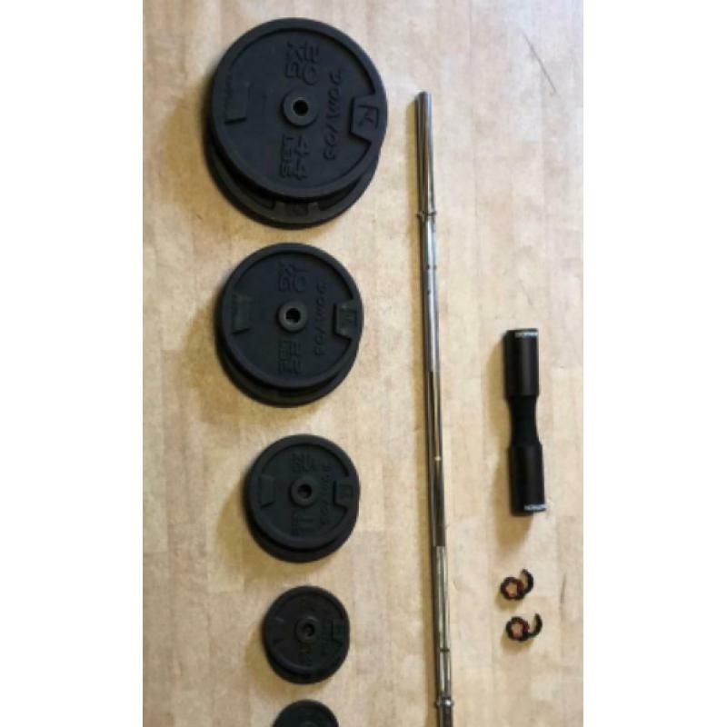 fitnessmaterialen gewichten stang dumbells GRATIS (GEBRUIKT) (HALTERBANK)