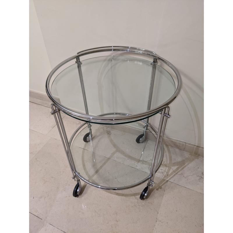 Mooie glazen ronde bijzettafel ( Trolley)